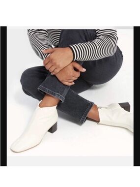 Everlane The Day Boot Women’s White Leather Ankle Boots Block Heel Made in Italy